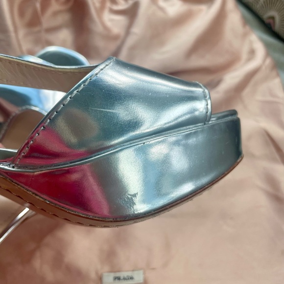 Prada Metallic Patent Silver Platform  Women's Sandals Size 37 - Picture 11 of 16